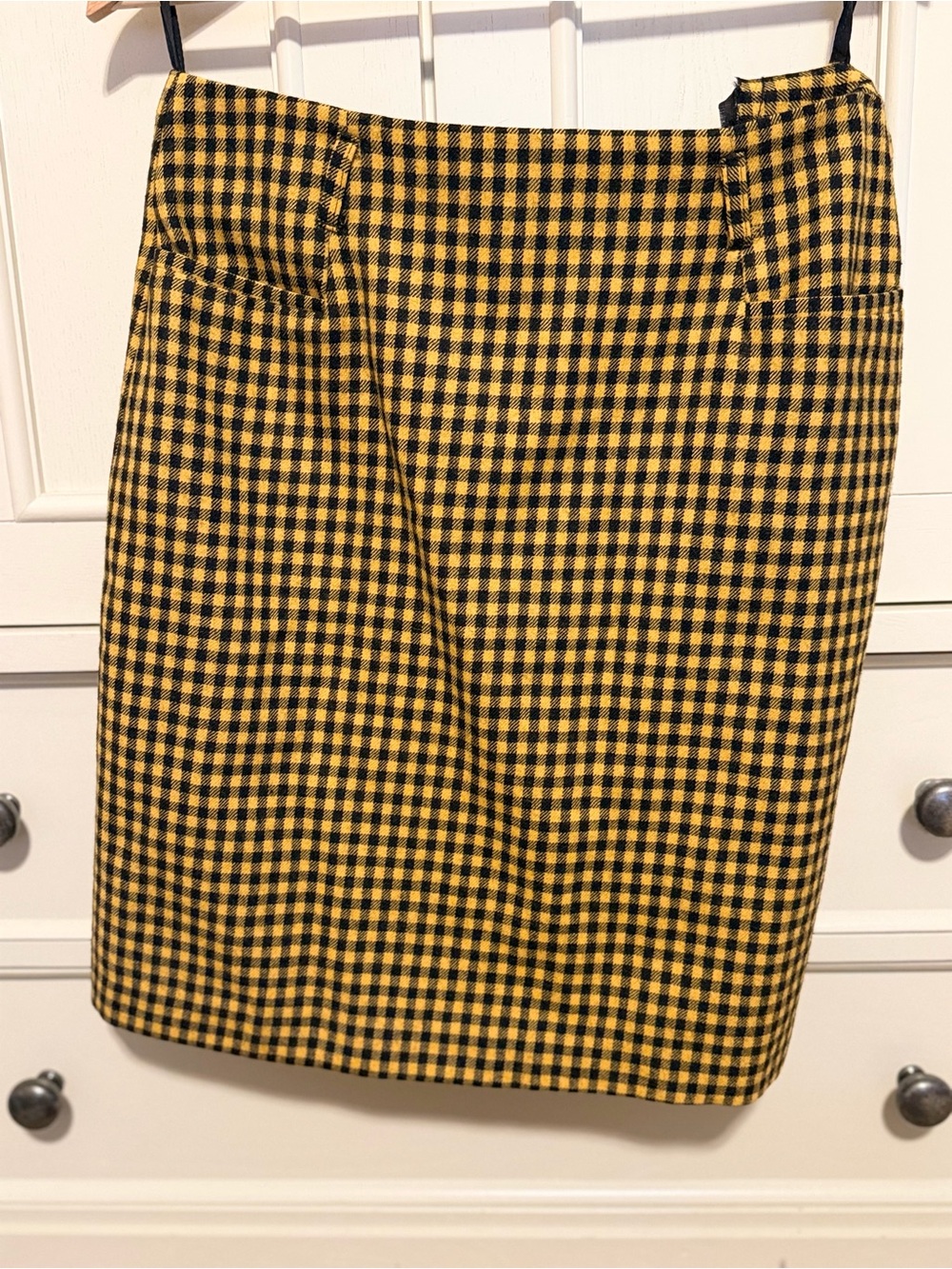 Yellow and Black Gingham Pencil Skirt - Women